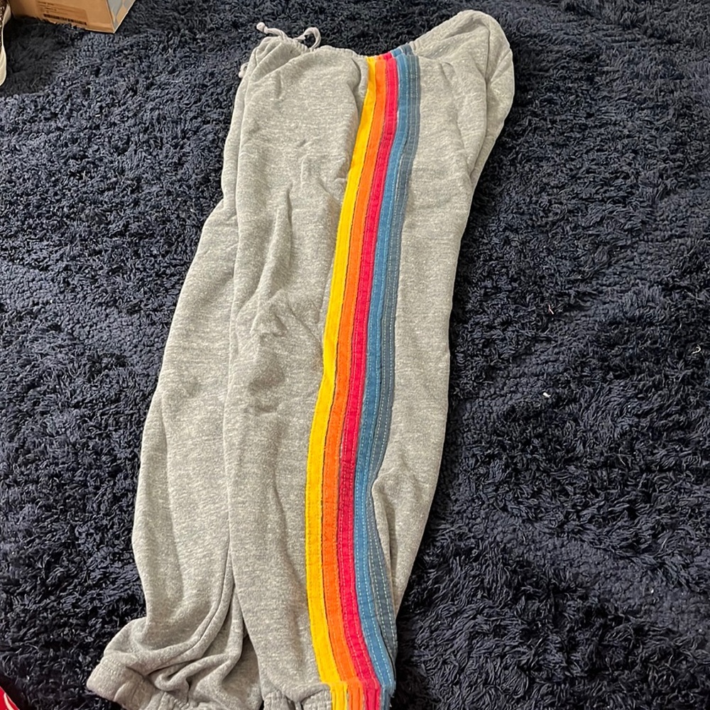 Grey 5 stripe aviator nation sweatpants